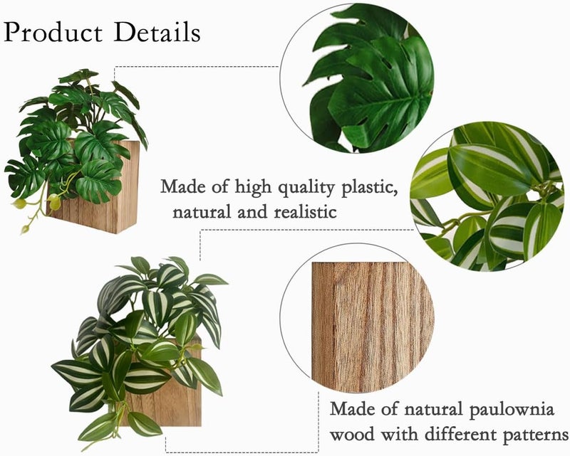 woyoo Wood Wall Planter Vase with Artificial Plants Wall Decor, Small Wall Hanging Greenery Fake Plant Decor Indoor for Living Room Bedroom Bathroom Kitchen Office(Natural) - Image 3